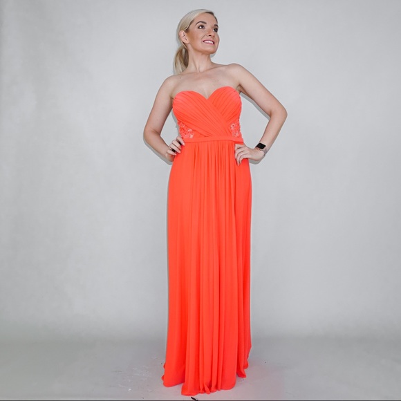 La Femme Coral Pink Evening Gown Prom Dress - Picture 8 of 16